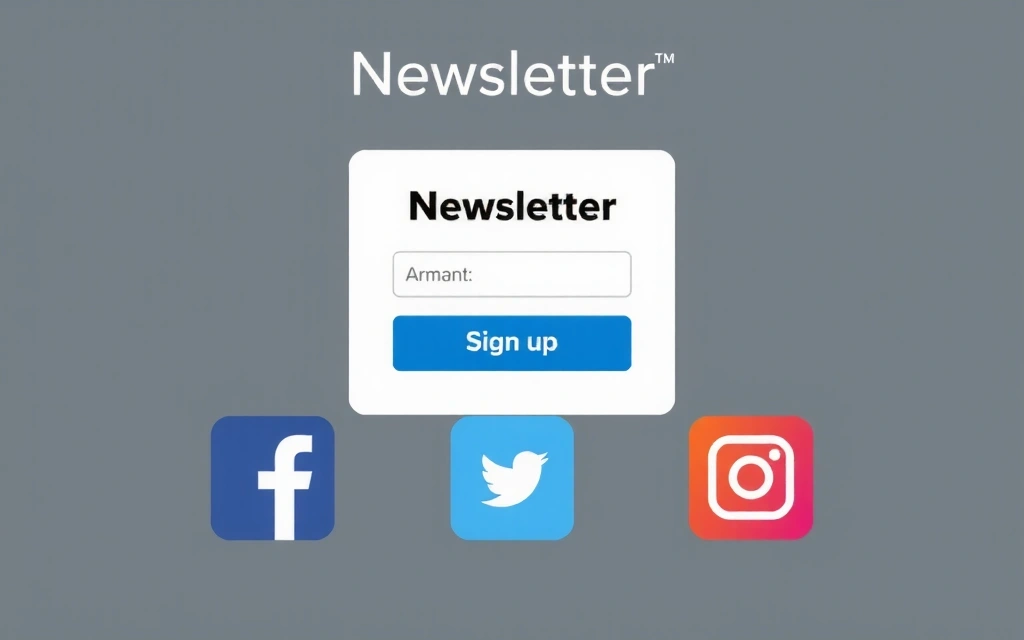 Newsletter signup and social media icons