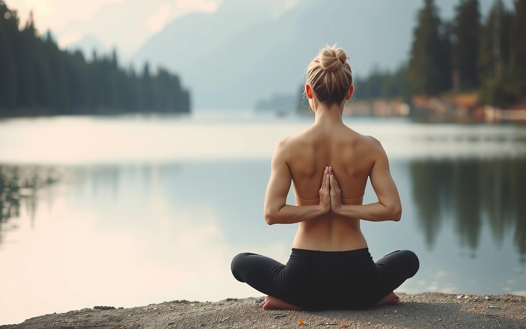 Person meditating in a serene natural setting