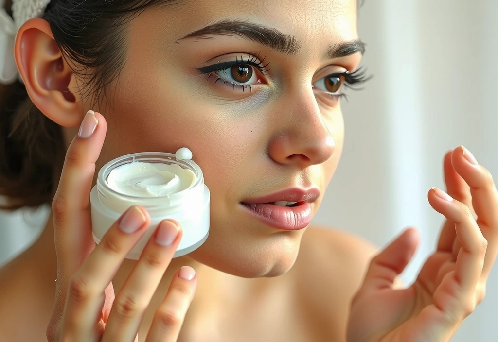 Woman applying natural cream to her face