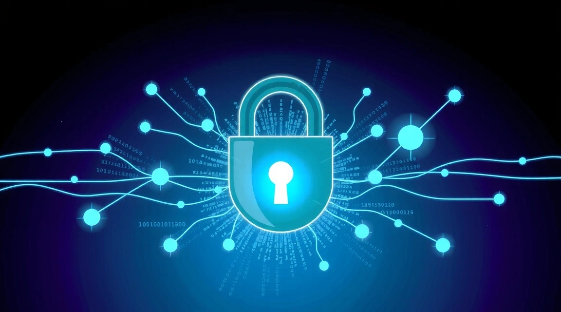 Illustration of data privacy and security with a padlock and digital symbols